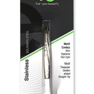 Fe Motif Tweezer Golden Plated Straight Tip