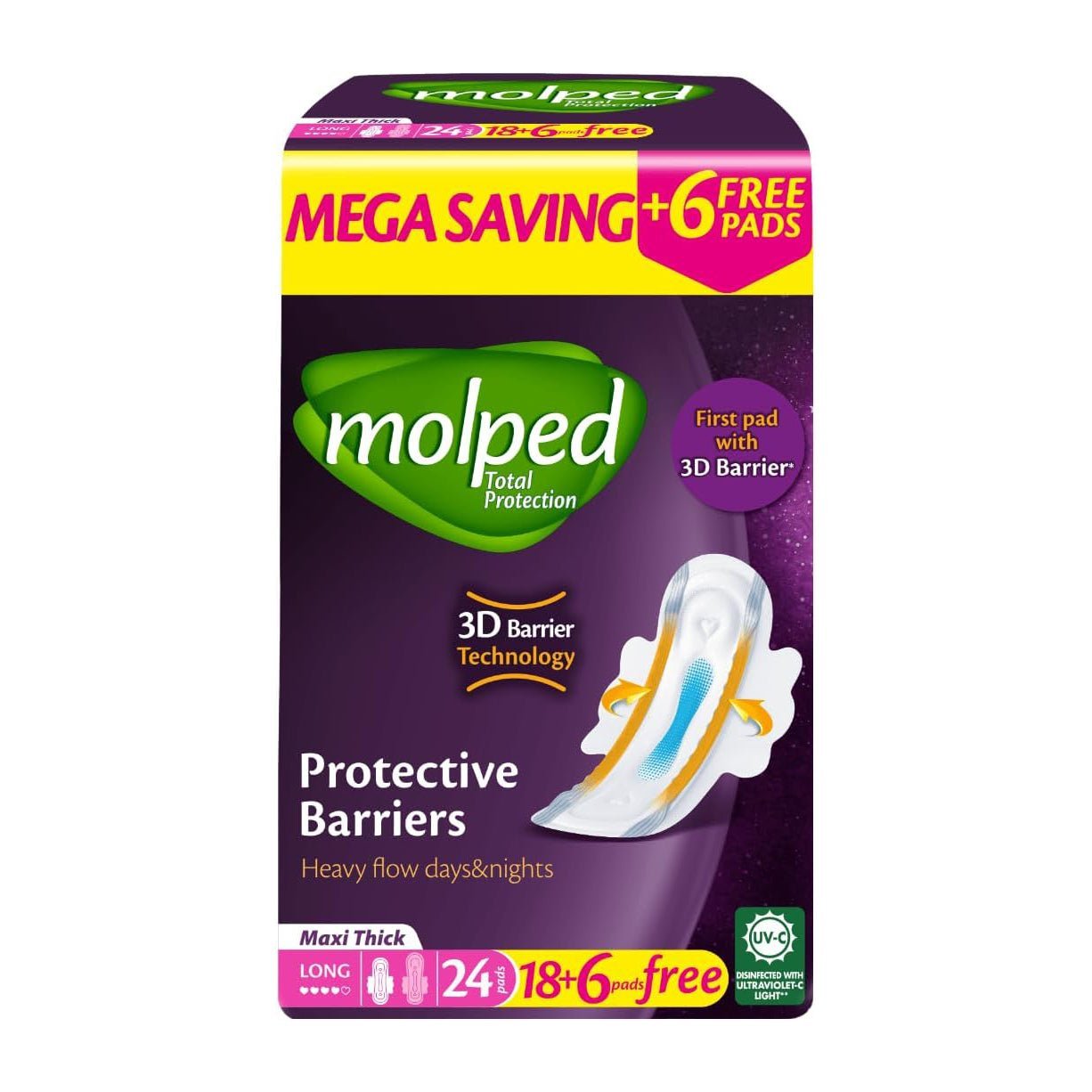 Molped Mega Saving Protective Barriers Maxi Thick Long Pads – 24 Pads