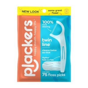 Plackers Twin Line Cool Mint Floss Picks – 75Pcs