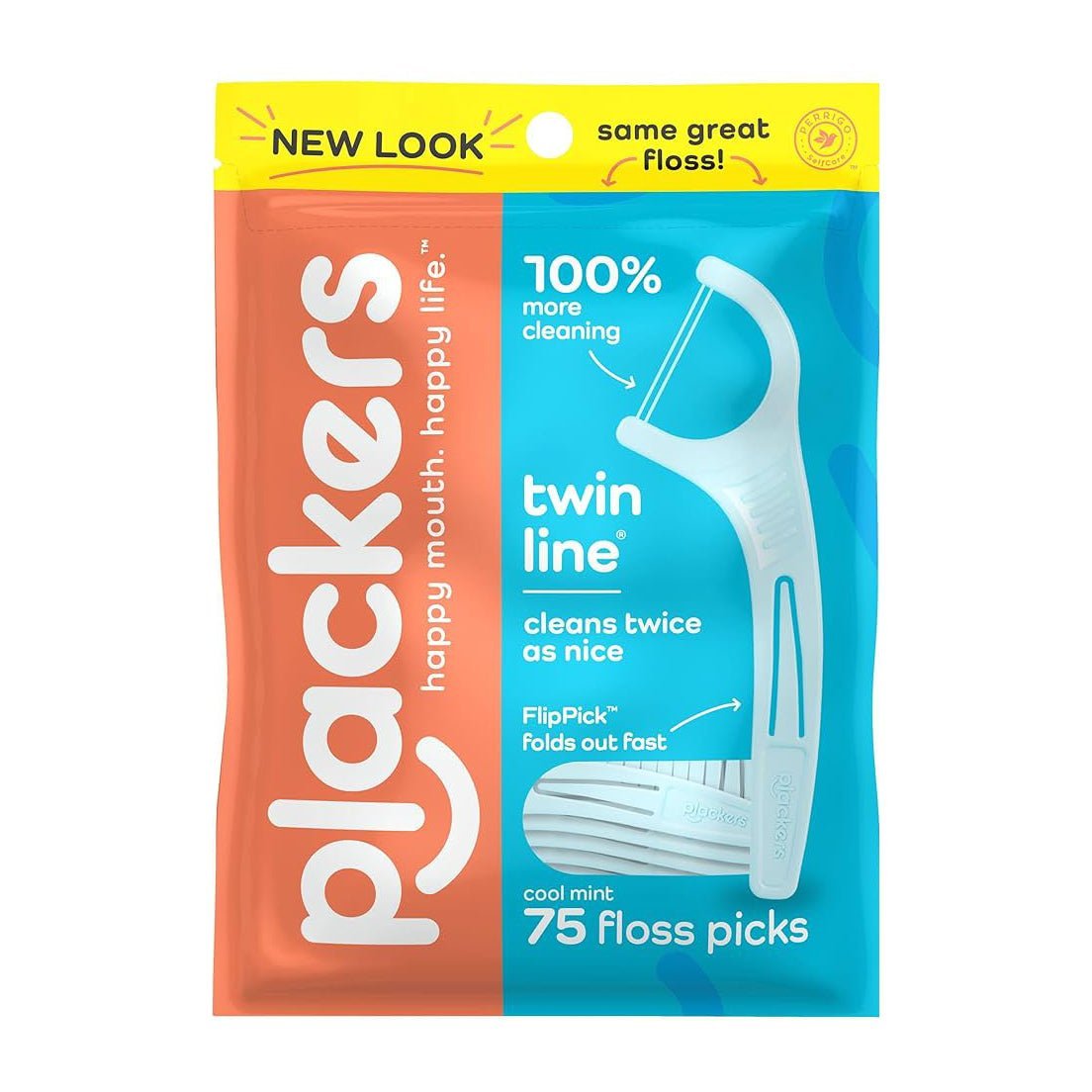 Plackers Twin Line Cool Mint Floss Picks – 75Pcs