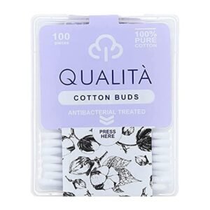 Qualita Antibacterial Treated Cotton Buds - 100Pcs